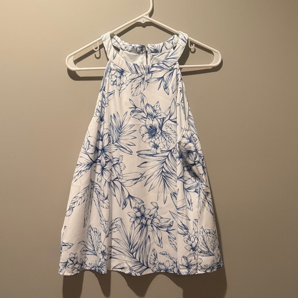 Cupshe Blue and White Floral Halter Blouse